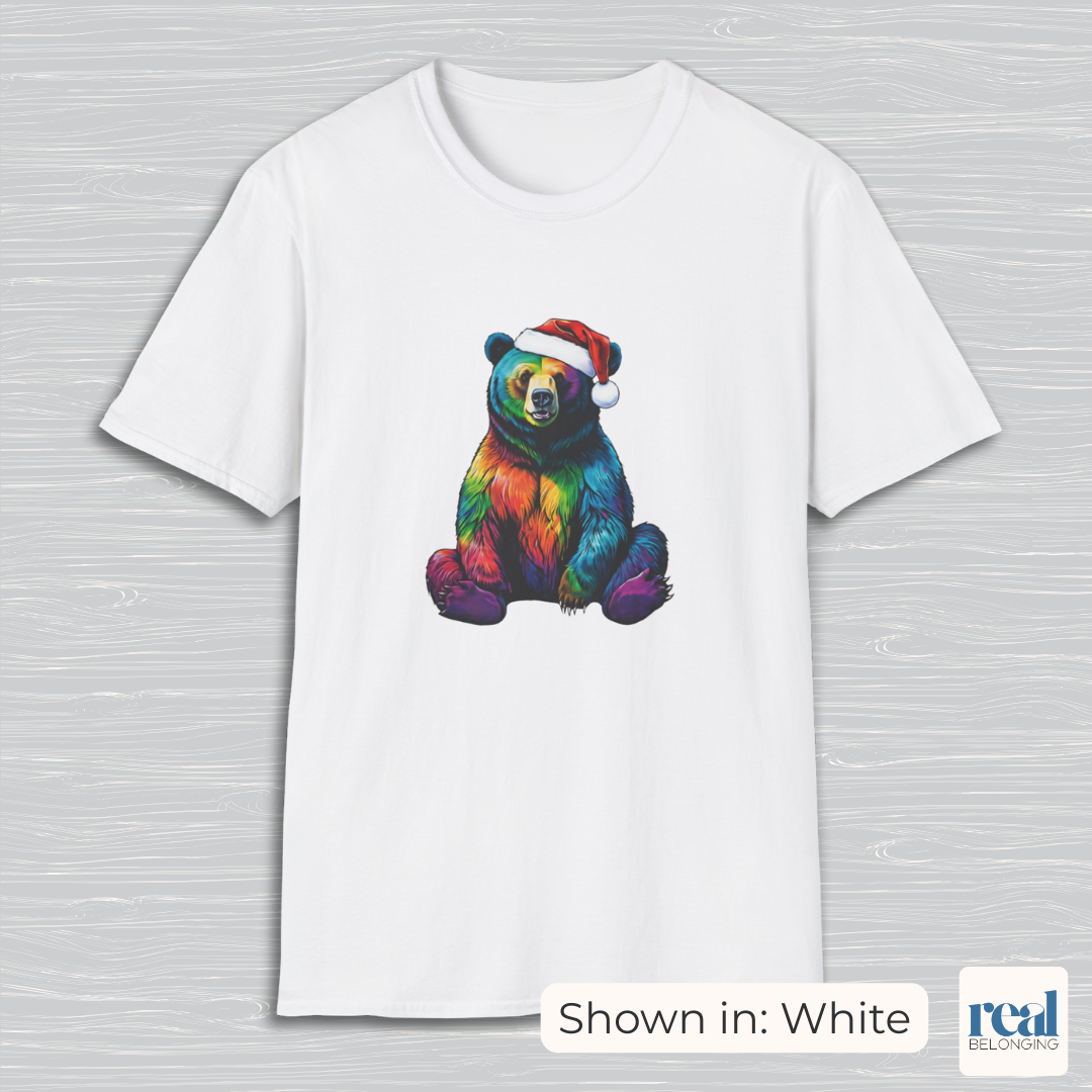 Rainbow Bear Santa Hat T-shirt