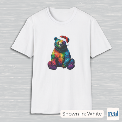 Rainbow Bear Santa Hat T-shirt