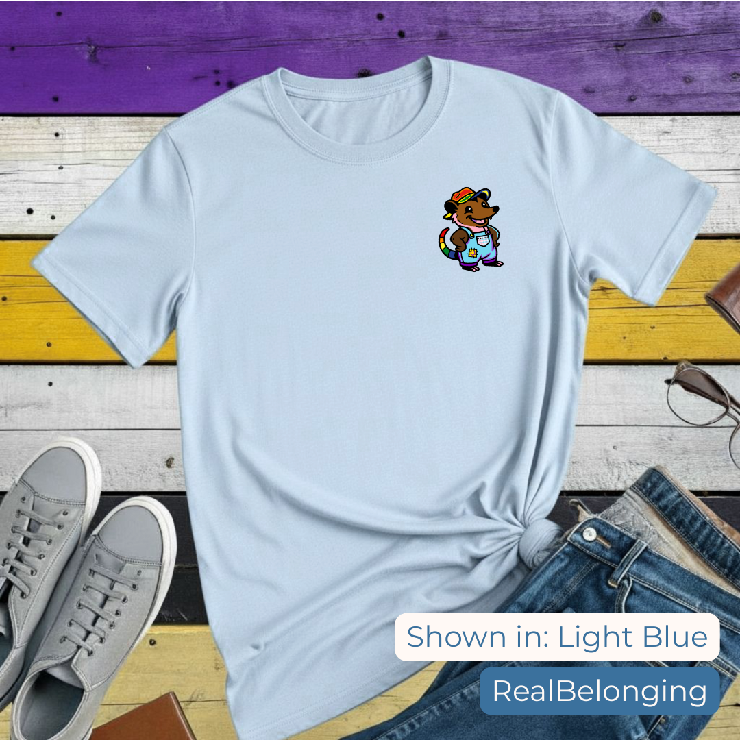 Adorable AF Rainbow Progress Pride Possum T-Shirt | Hillbilly Queer Critter