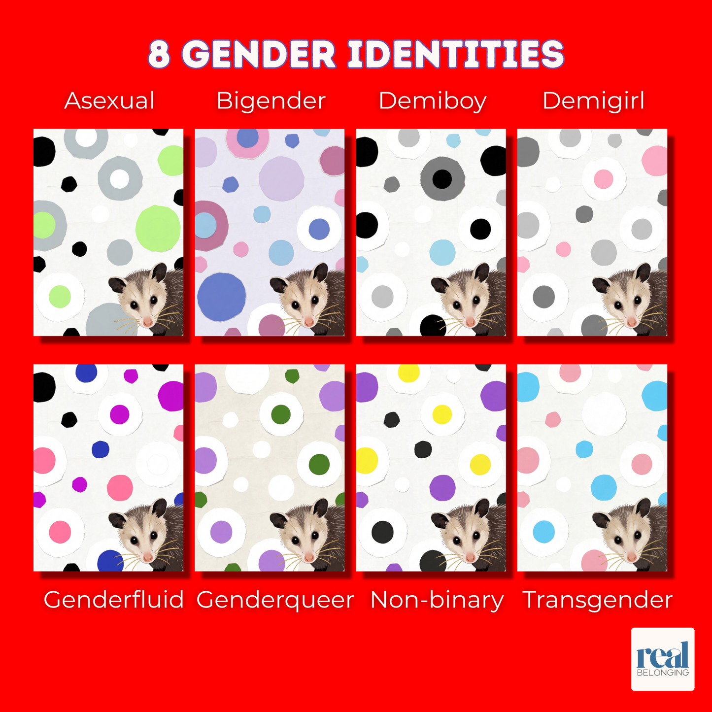 16-Identity LGBTQ+ Opossum Spots Greeting Card Mega-Pack