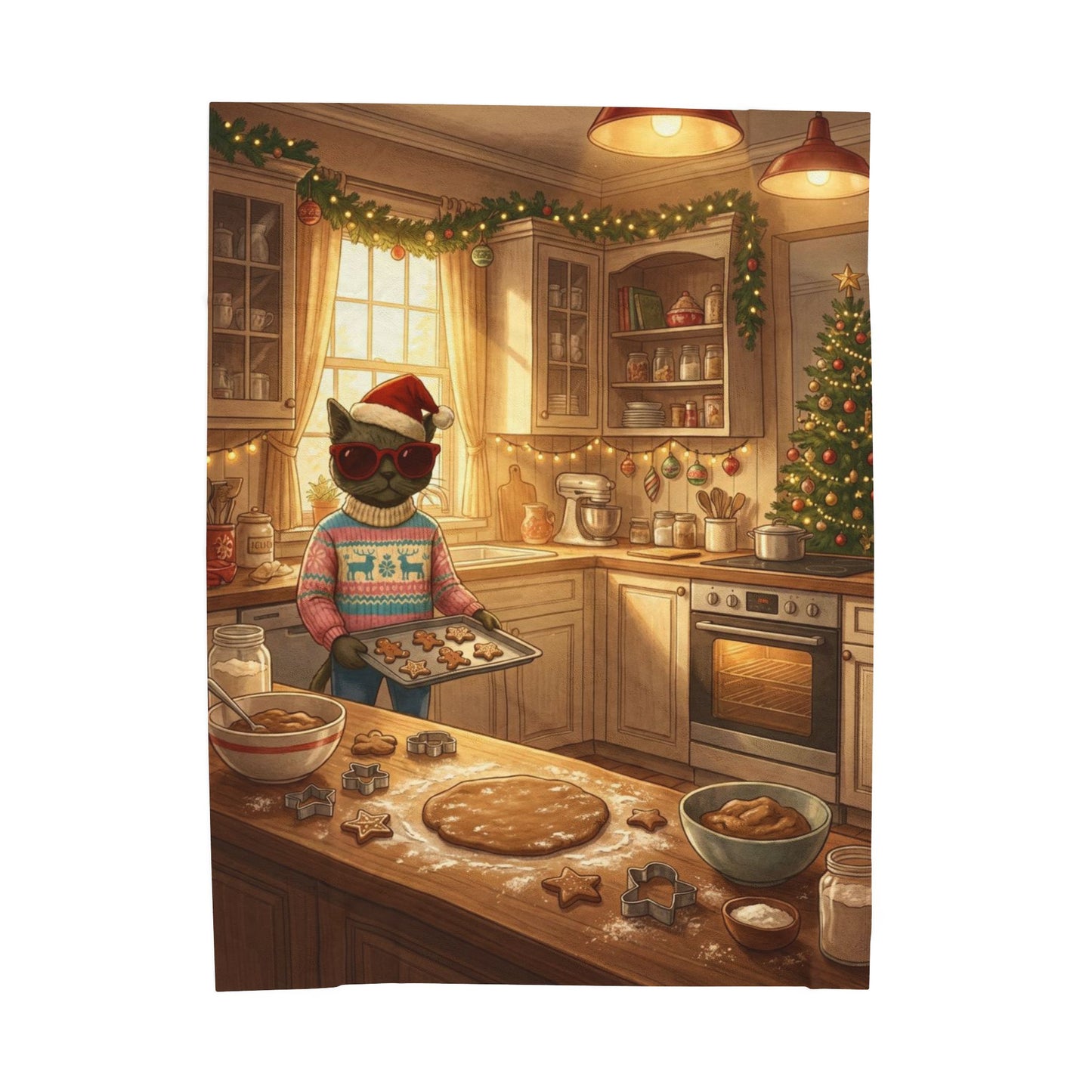 Santa Claws Cookie Cutter Cat | Velveteen Plush Blanket Throw