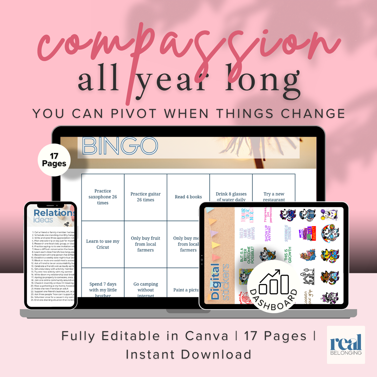 New Year's Resolution BINGO Toolkit solves resolution fatigue by design | Canva Template - Editable, Instant Download