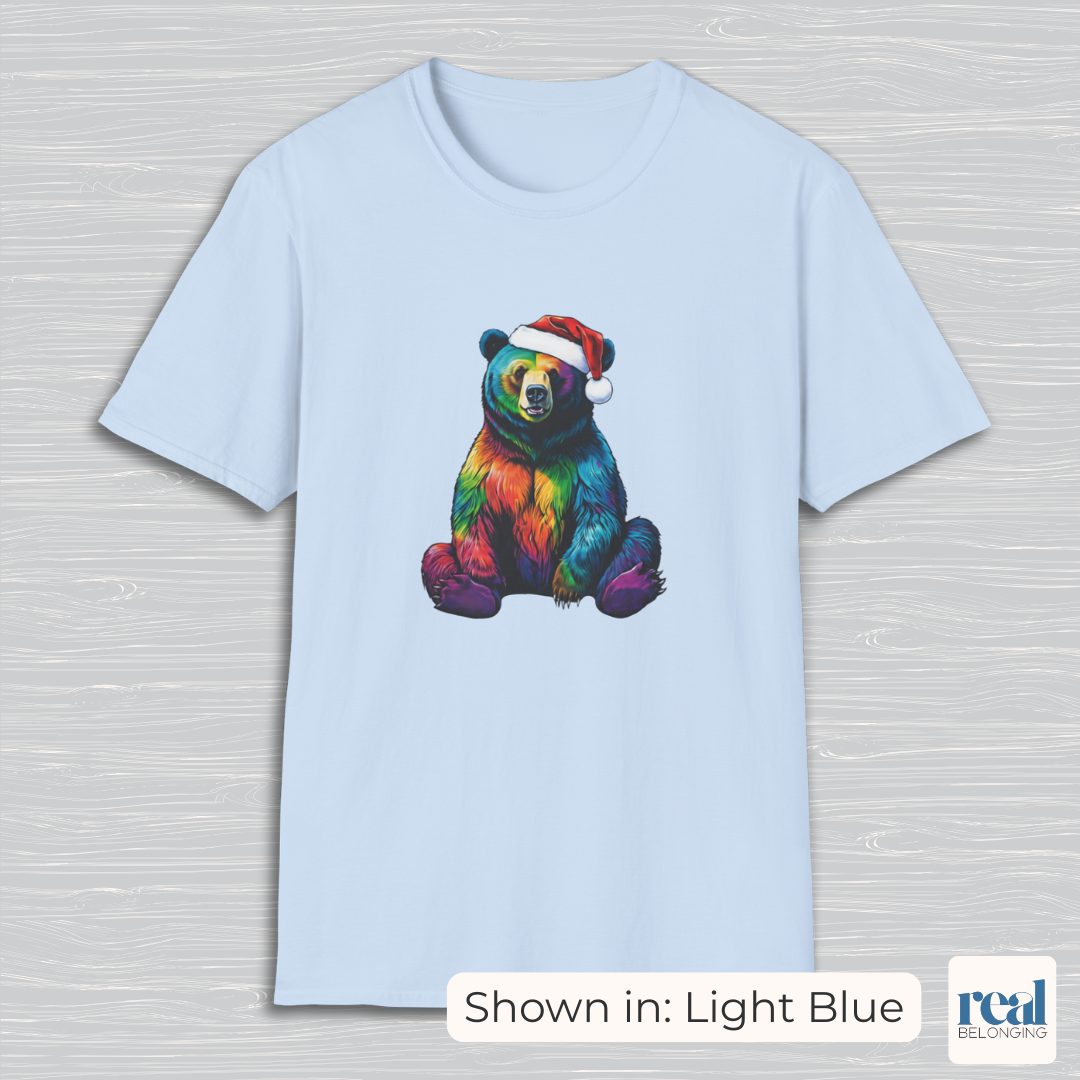 Rainbow Bear Santa Hat T-shirt