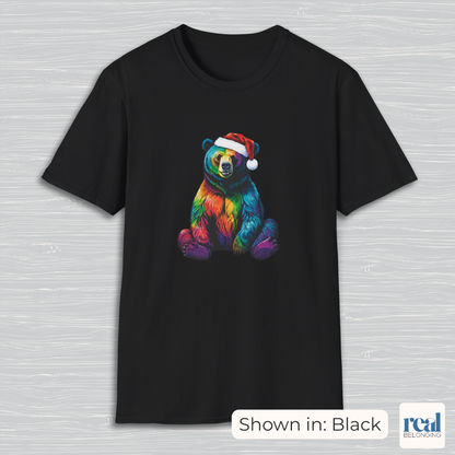 Rainbow Bear Santa Hat T-shirt