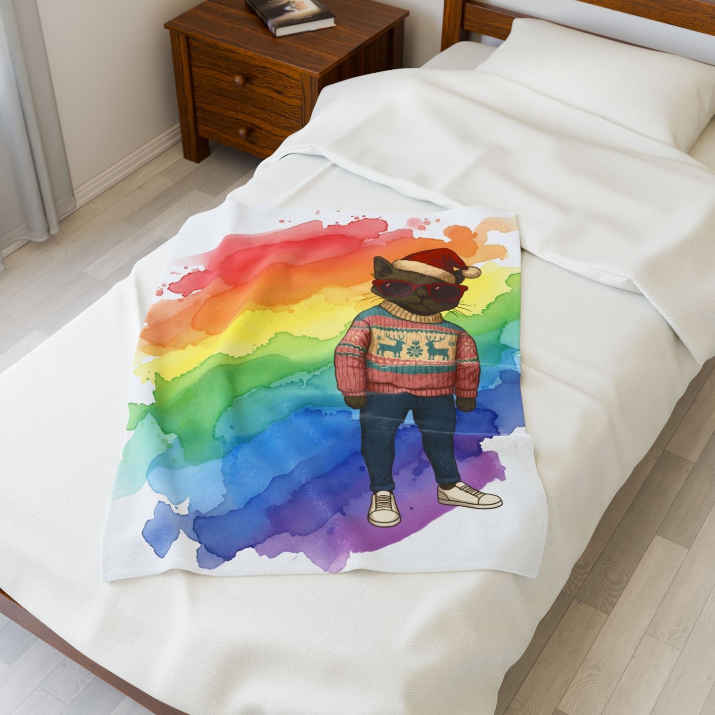 Santa Claws Cool Cat | Velveteen Plush Blanket Throw