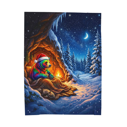 Holiday Rainbow Bear Velveteen Plush Blanket | Cozy Christmas Night Throw