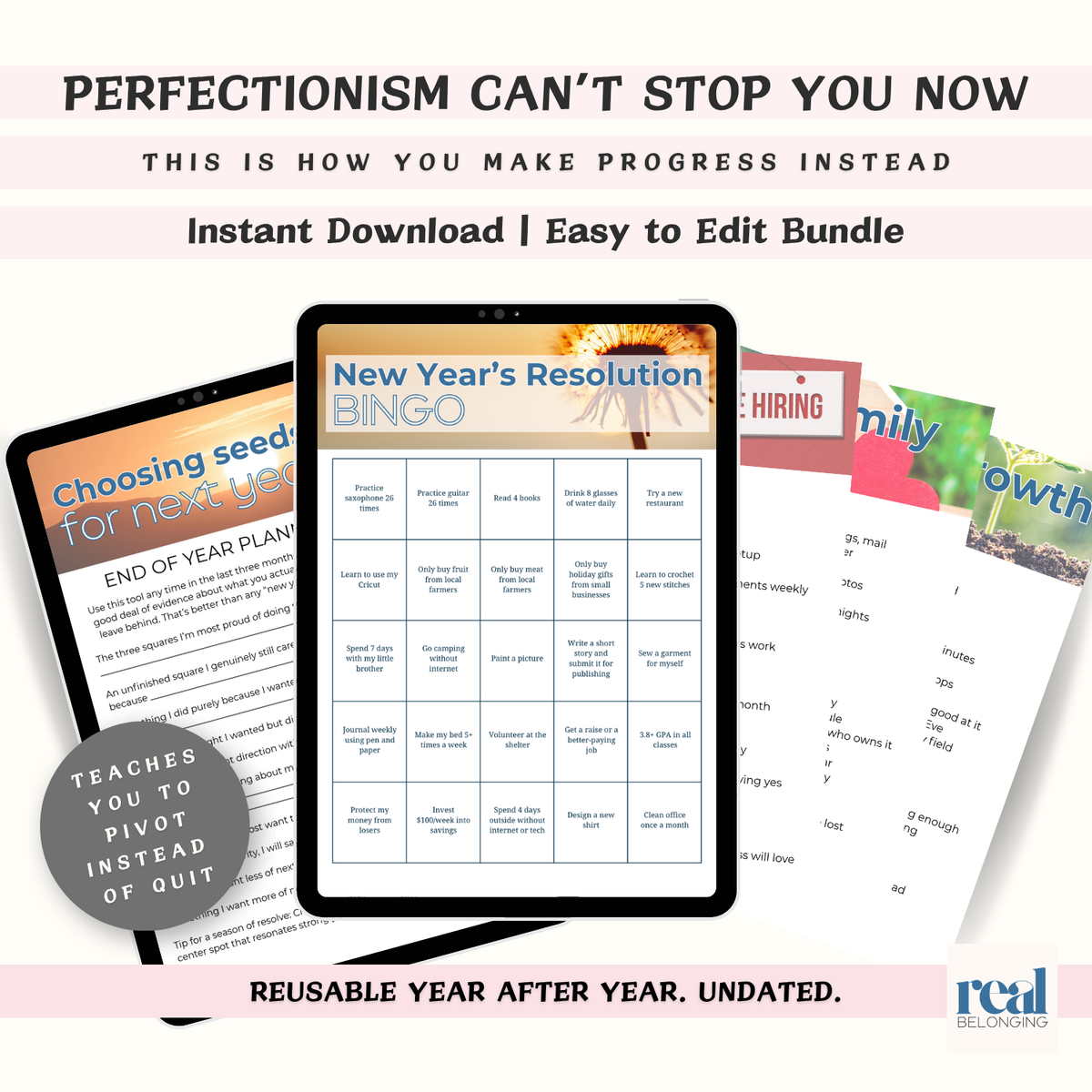 New Year's Resolution BINGO Toolkit solves resolution fatigue by design | Canva Template - Editable, Instant Download
