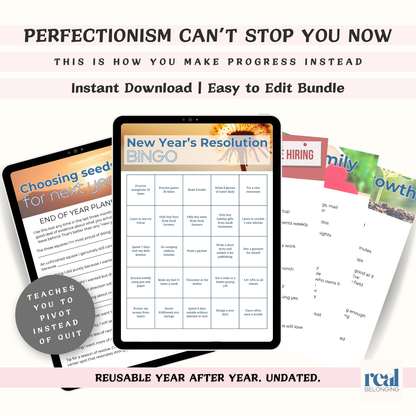 New Year's Resolution BINGO Toolkit solves resolution fatigue by design | Canva Template - Editable, Instant Download