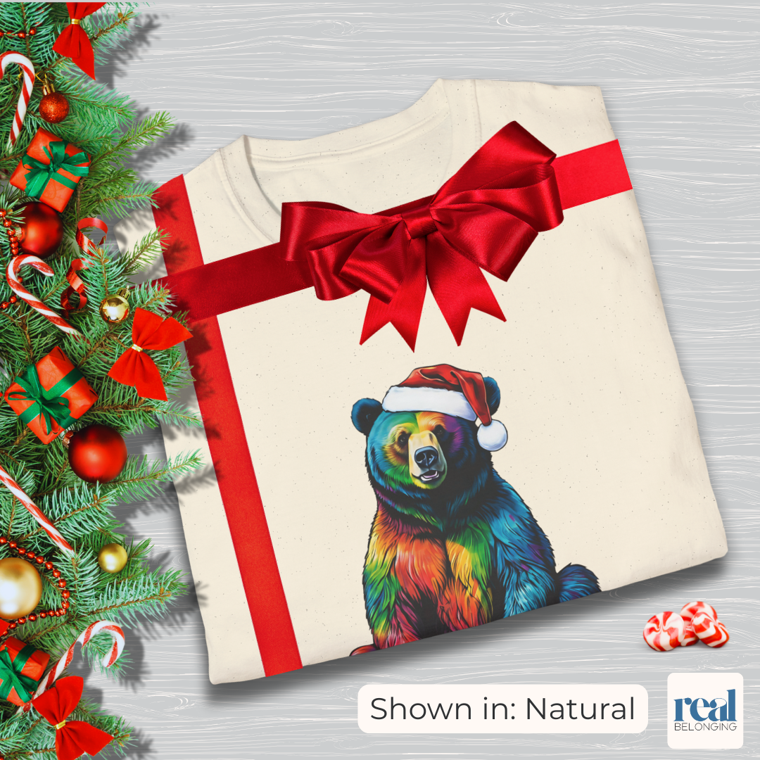 Rainbow Bear Santa Hat T-shirt