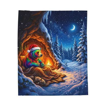 Holiday Rainbow Bear Velveteen Plush Blanket | Cozy Christmas Night Throw