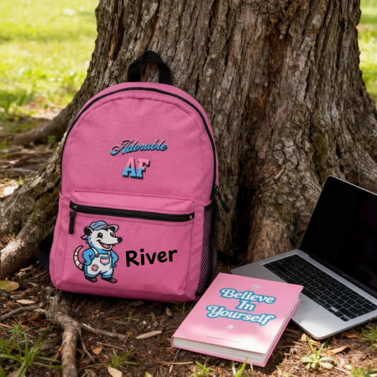 Personalizable Adorable AF Transgender Possum Backpack | Purple, Blue, or Pink