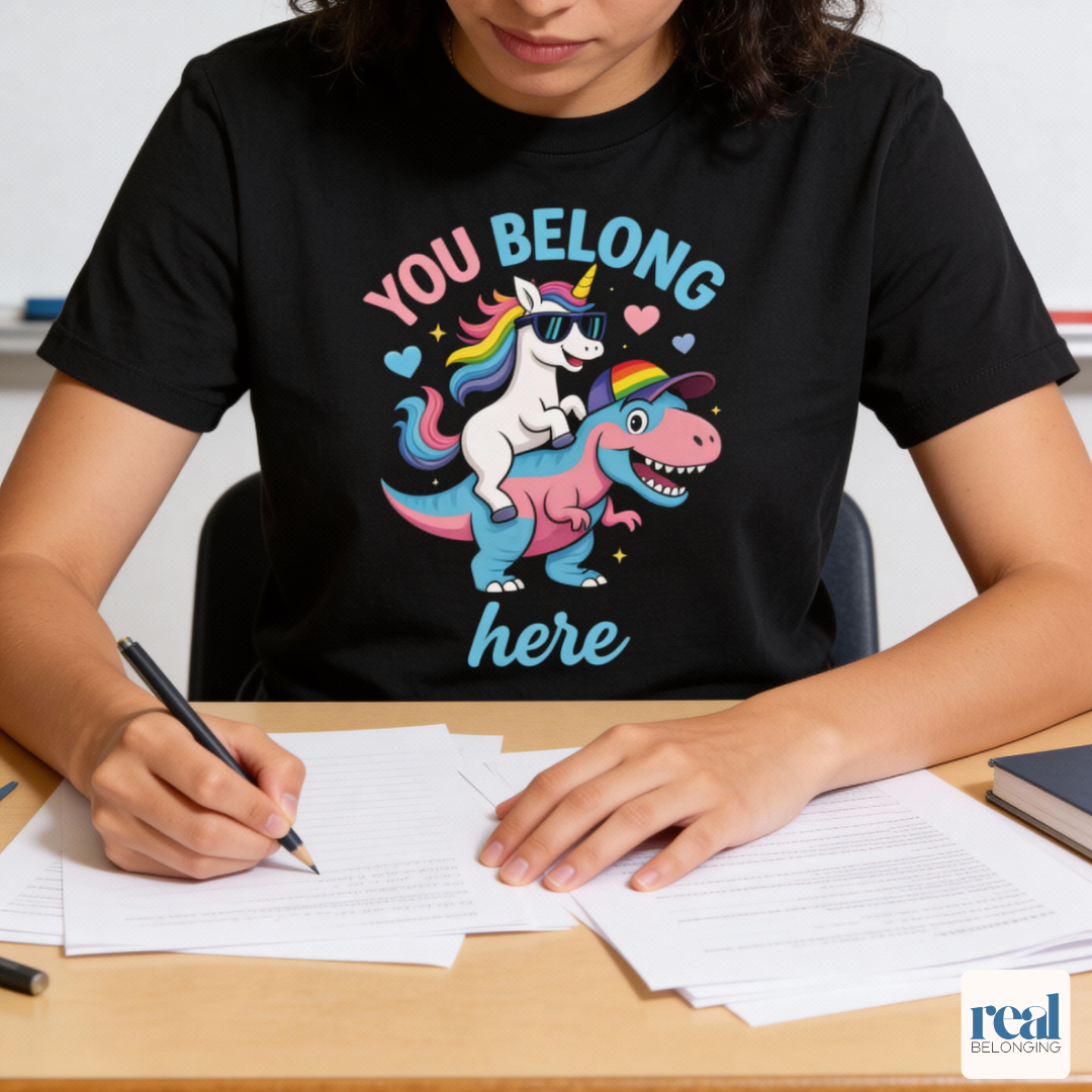 You Belong Here | Queer Unicorn & T-Rex T-shirt