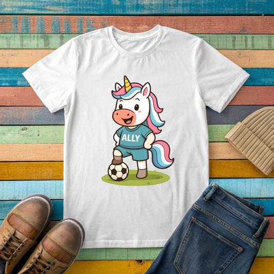 Printify T-Shirt Ally Unicorn Soccer Player T-shirt for Trans Athletes and Allies