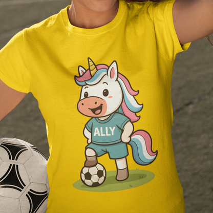 Printify T-Shirt S / Gold / White Ally Unicorn Soccer Player T-shirt for Trans Athletes and Allies