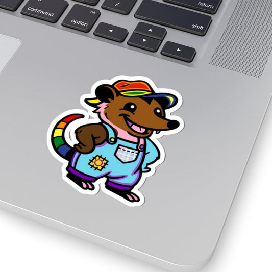 Real Belonging Sticker 3" × 3" / White Adorable AF Progress Rainbow Pride Possum Sticker