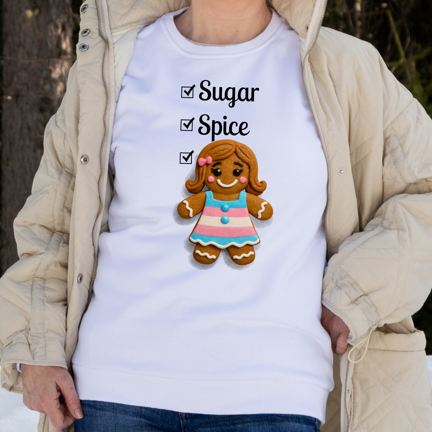 Real Belonging Sweatshirt White / S Sugar, Spice & Everything Nice Gingerbread Sweatshirt