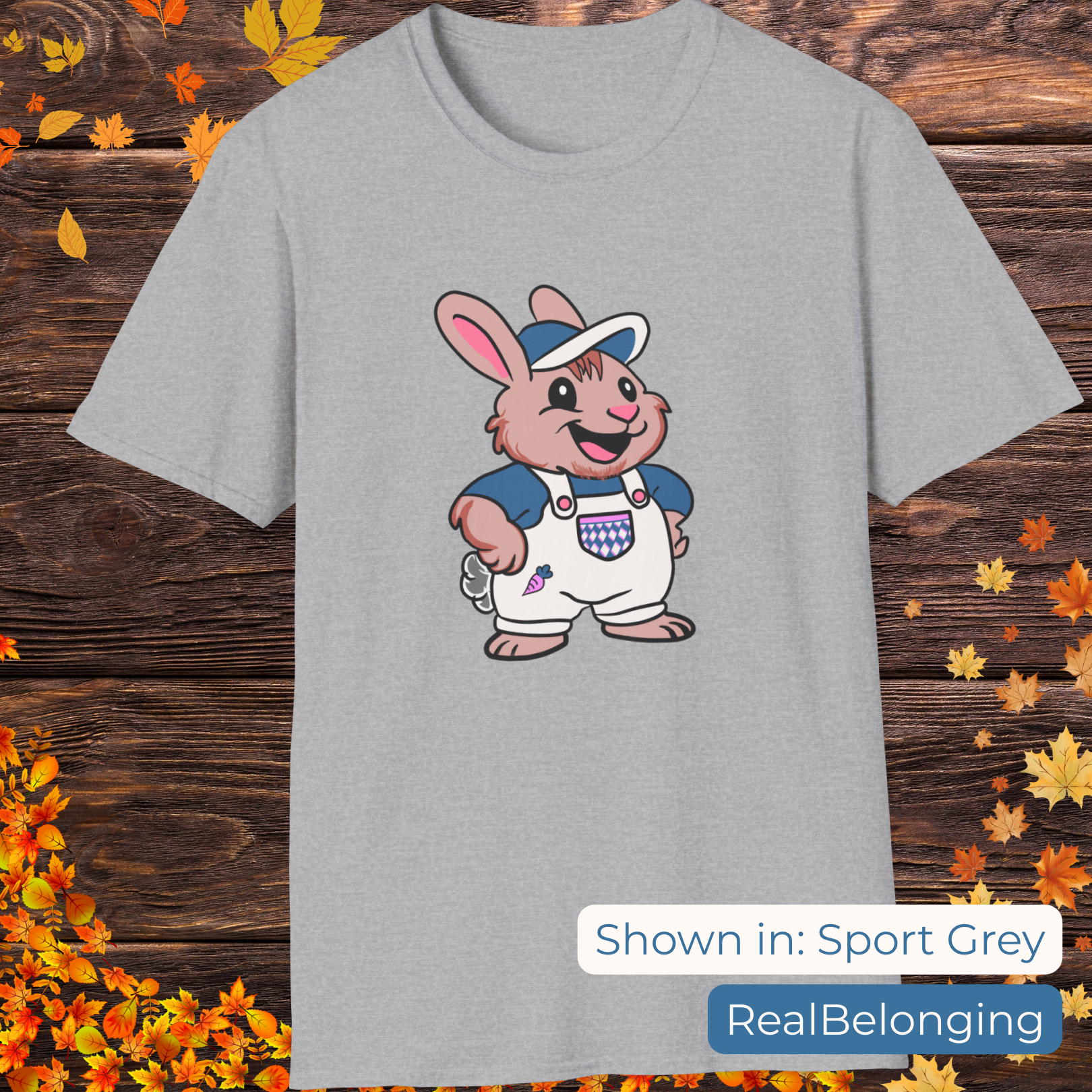 Real Belonging T-Shirt Adorable AF Fat Rabbit T-Shirt | Puberty Bunny in Overalls | Inclusive Queer & Transmasc Shirt