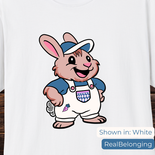 Real Belonging T-Shirt Adorable AF Fat Rabbit T-Shirt | Puberty Bunny in Overalls | Inclusive Queer & Transmasc Shirt