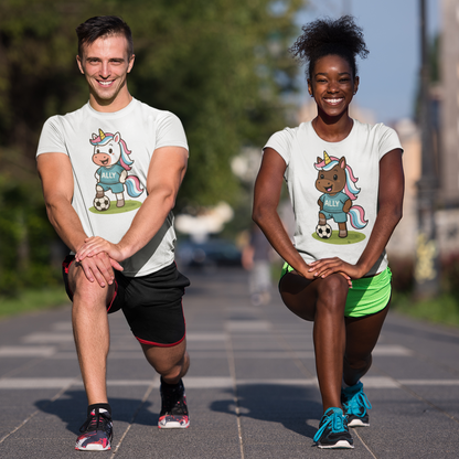 Real Belonging T-Shirt Ally Unicorn Soccer Player T-shirt for Trans Athletes and Allies