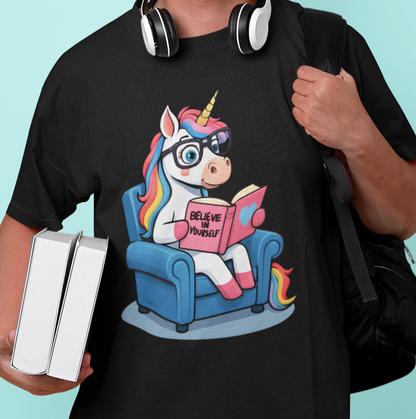 Real Belonging T-Shirt Black / S Unicorn Believe in Yourself Reading T-Shirt