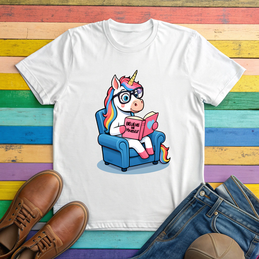 Real Belonging T-Shirt Unicorn Believe in Yourself Reading T-Shirt