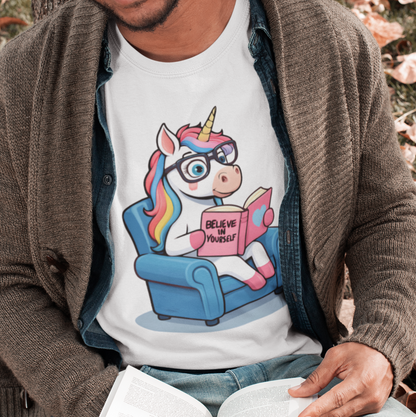 Real Belonging T-Shirt White / S Unicorn Believe in Yourself Reading T-Shirt