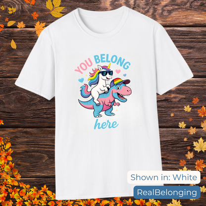 Real Belonging T-Shirt White / S You Belong Here Queer Unicorn & T-Rex T-shirt