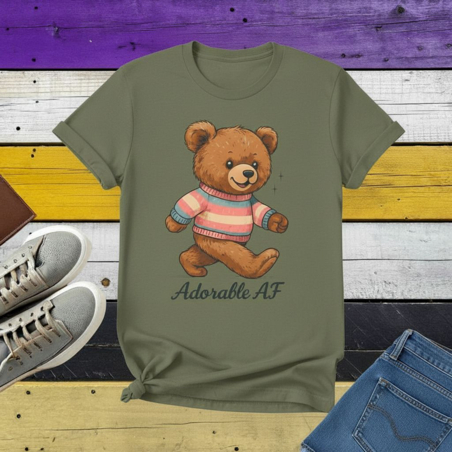 T-Shirt Adorable AF Teddy Bear in Blue & Pink Sweater T-shirt