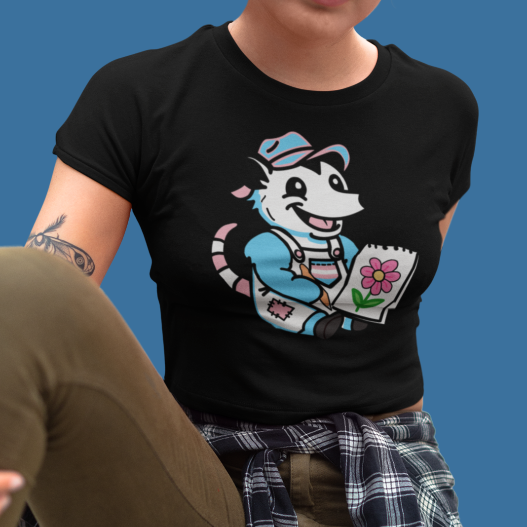 T-Shirt Black / S Adorable AF Trans Possum Drawing Artist