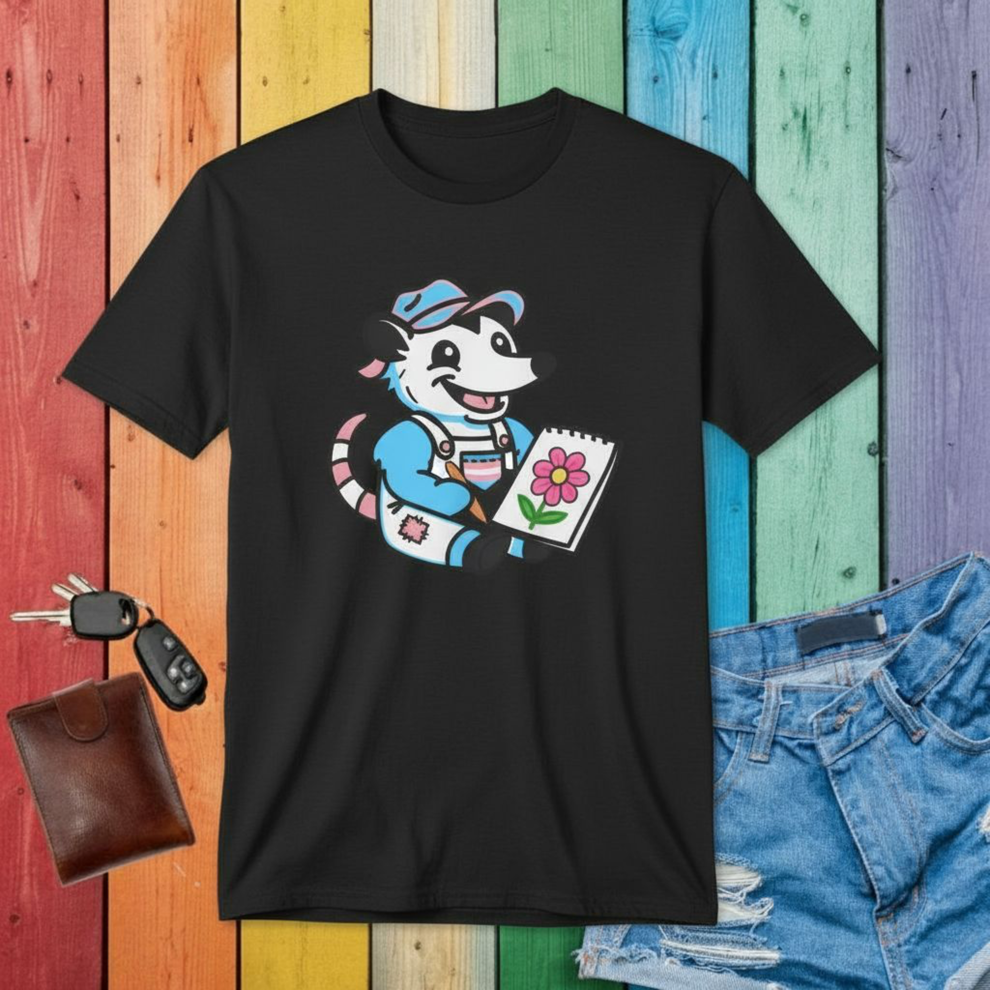 T-Shirt Black / S Adorable AF Trans Possum Drawing Artist