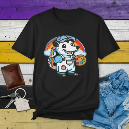 T-Shirt Black / S Adorable AF Trans Possum Rainbow Painter