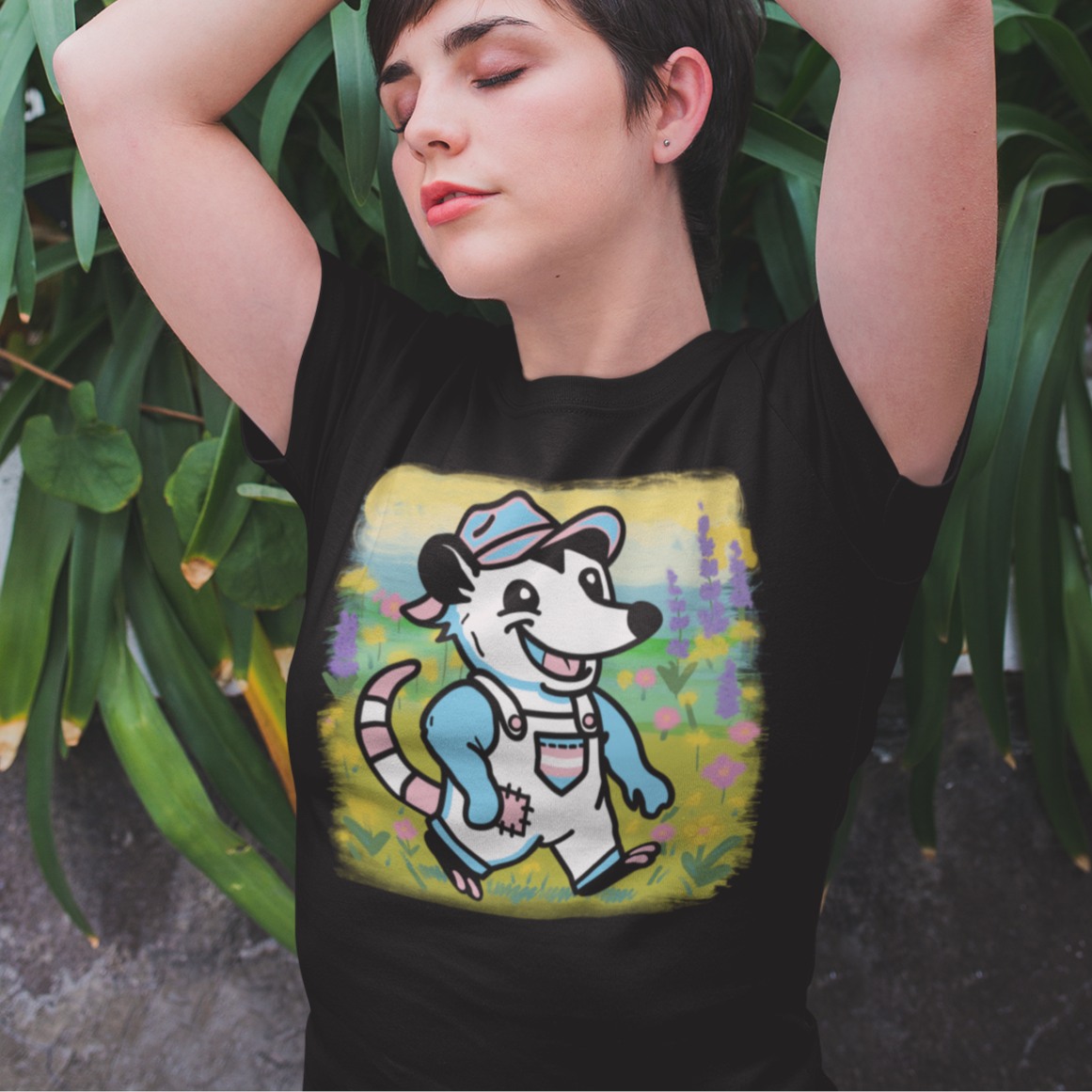 T-Shirt Black / S Adorable AF Trans Possum Wildflower Stroll