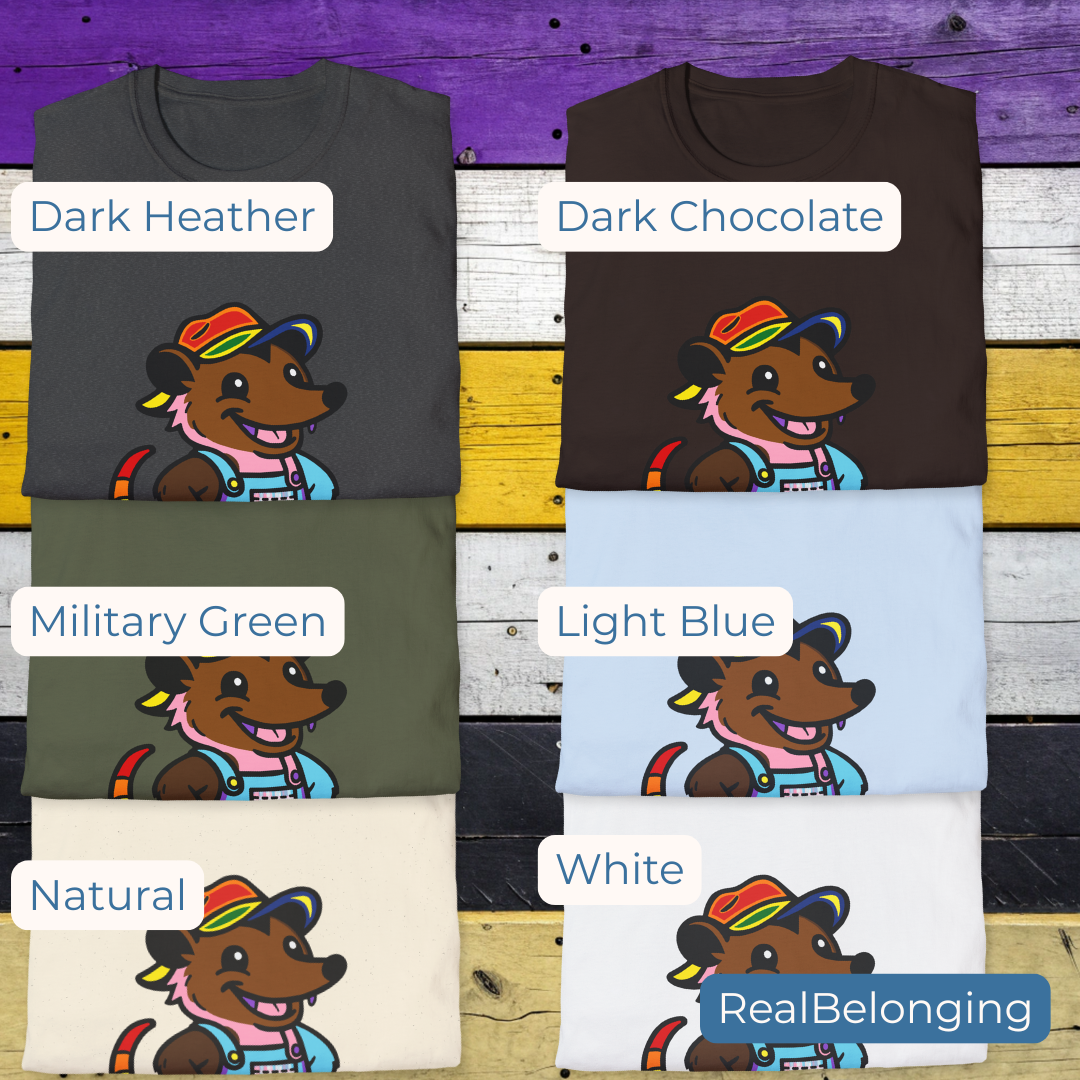 T-Shirt Dark Chocolate / S / 12" Adorable AF Rainbow Progress Pride Possum T-Shirt | Hillbilly Queer Critter