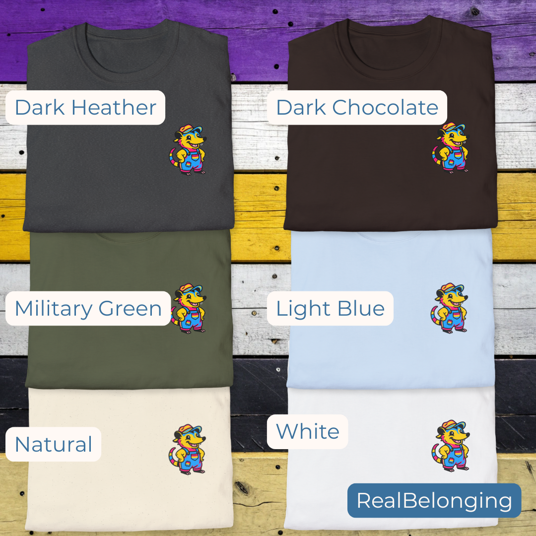 T-Shirt Dark Chocolate / S / 4" Adorable AF Pansexual Possum Pride T-Shirt | Hillbilly Queer Critter