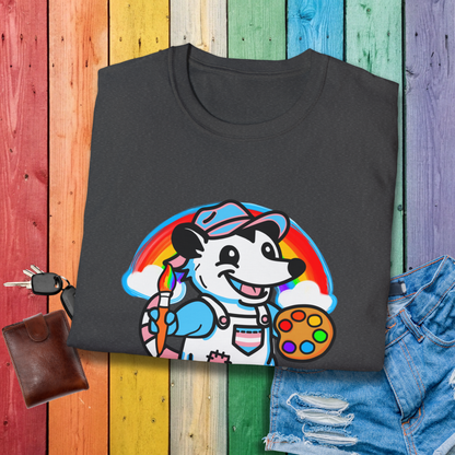 T-Shirt Dark Heather / S Adorable AF Trans Possum Rainbow Painter