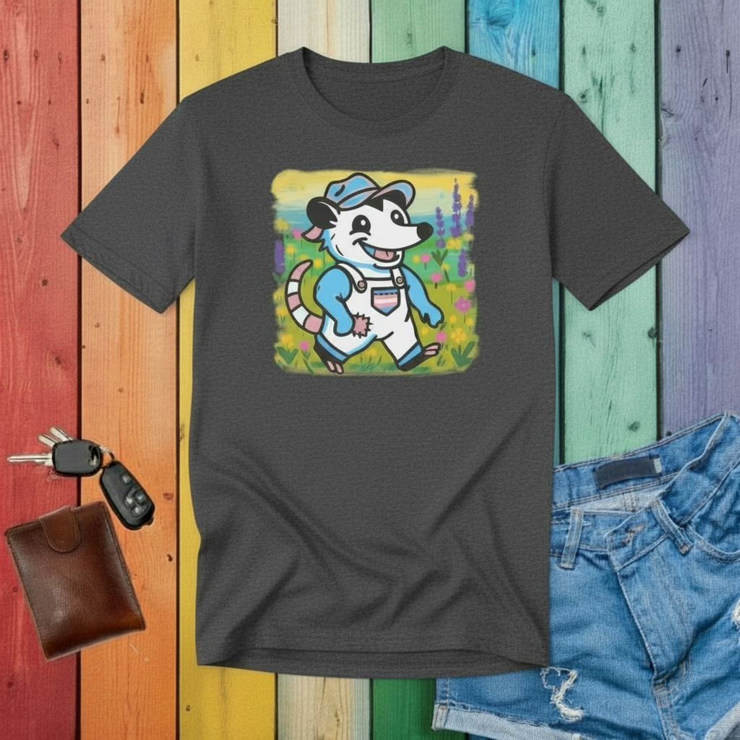 T-Shirt Dark Heather / S Adorable AF Trans Possum Wildflower Stroll