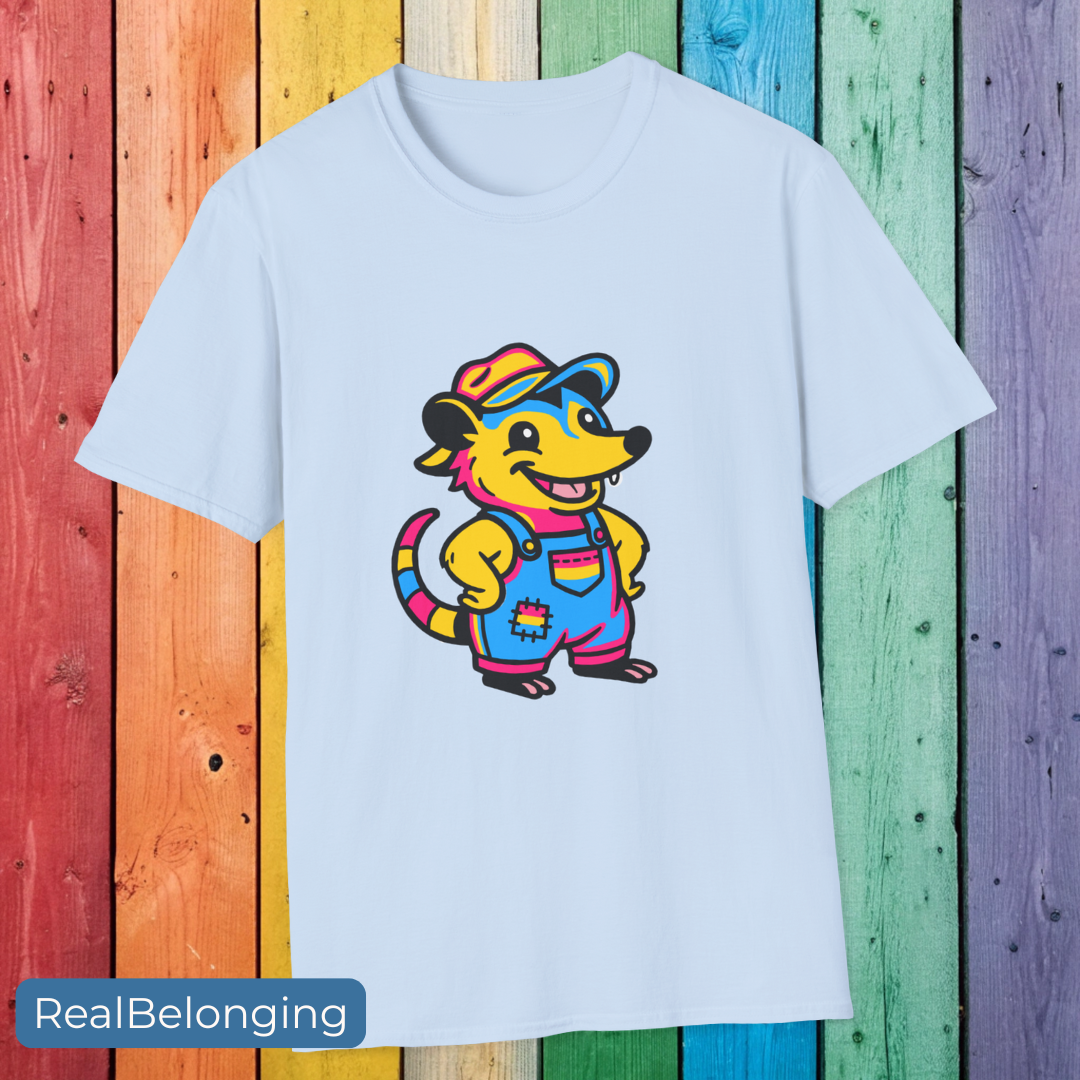 T-Shirt Light Blue / S / 12" Adorable AF Pansexual Possum Pride T-Shirt | Hillbilly Queer Critter