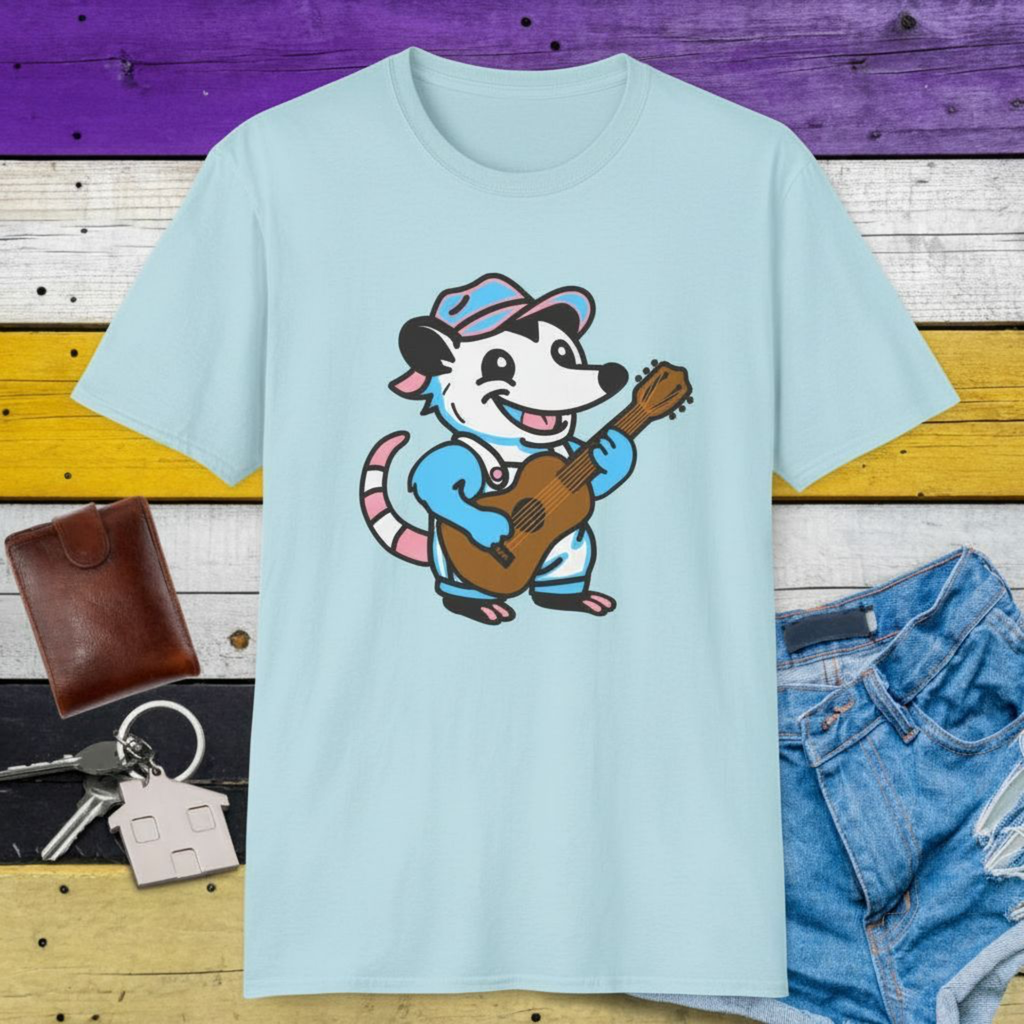 T-Shirt Light Blue / S Adorable AF Trans Possum Guitar