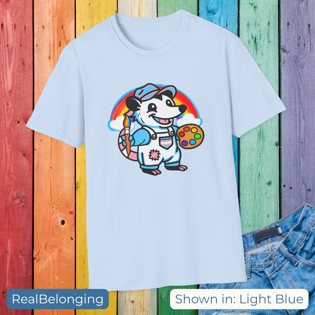 T-Shirt Light Blue / S Adorable AF Trans Possum Rainbow Painter