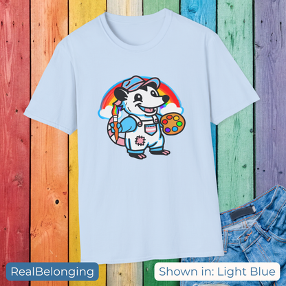 T-Shirt Light Blue / S Adorable AF Trans Possum Rainbow Painter