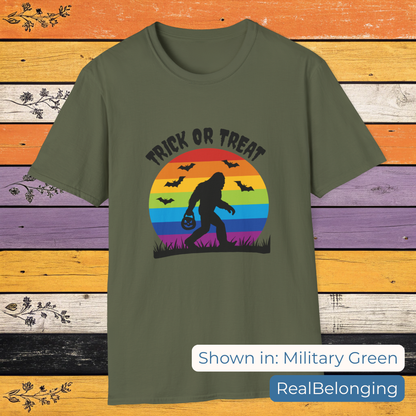 T-Shirt Military Green / S Trick or Treat Rainbow Sasquatch Halloween Shirt