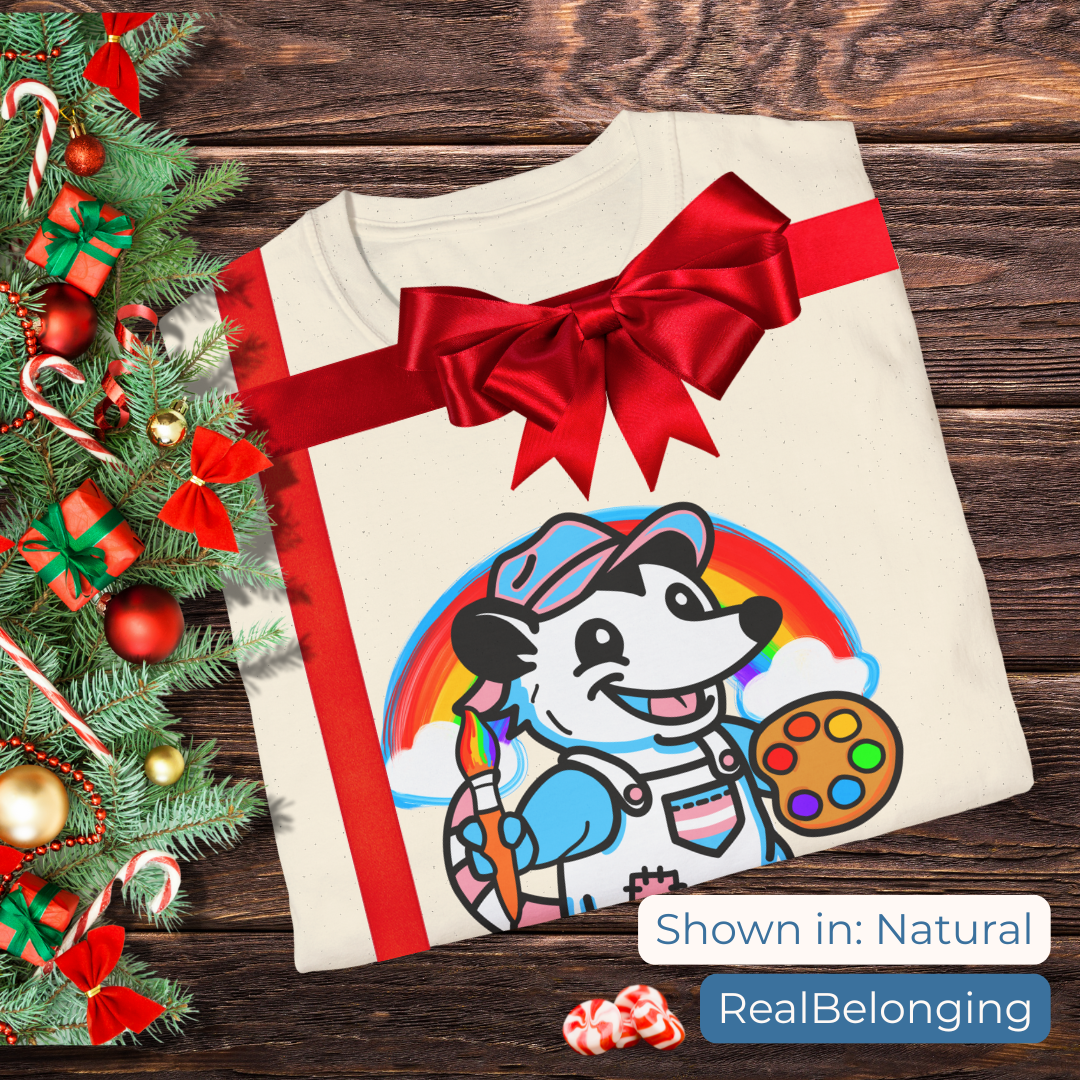 T-Shirt Natural / S Adorable AF Trans Possum Rainbow Painter
