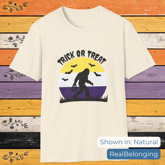 T-Shirt Natural / S Trick or Treat Non-Binary Sasquatch Halloween Shirt