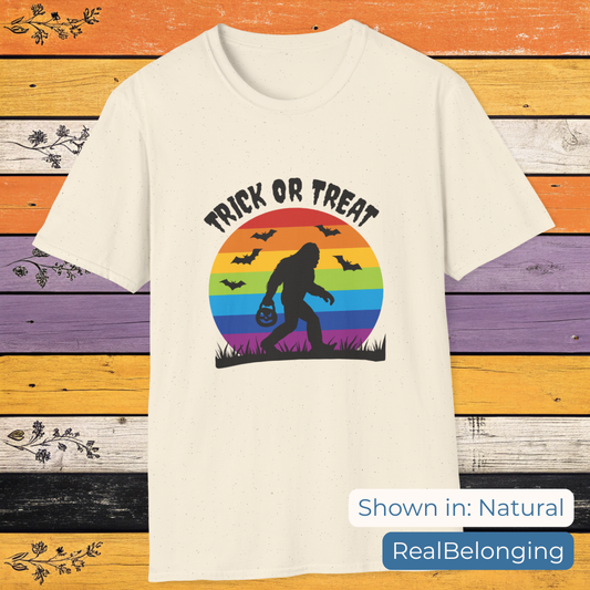 T-Shirt Natural / S Trick or Treat Rainbow Sasquatch Halloween Shirt