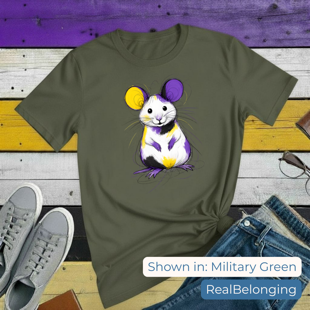 T-Shirt S / Military Green Adorable Non-binary Mouse T-shirt