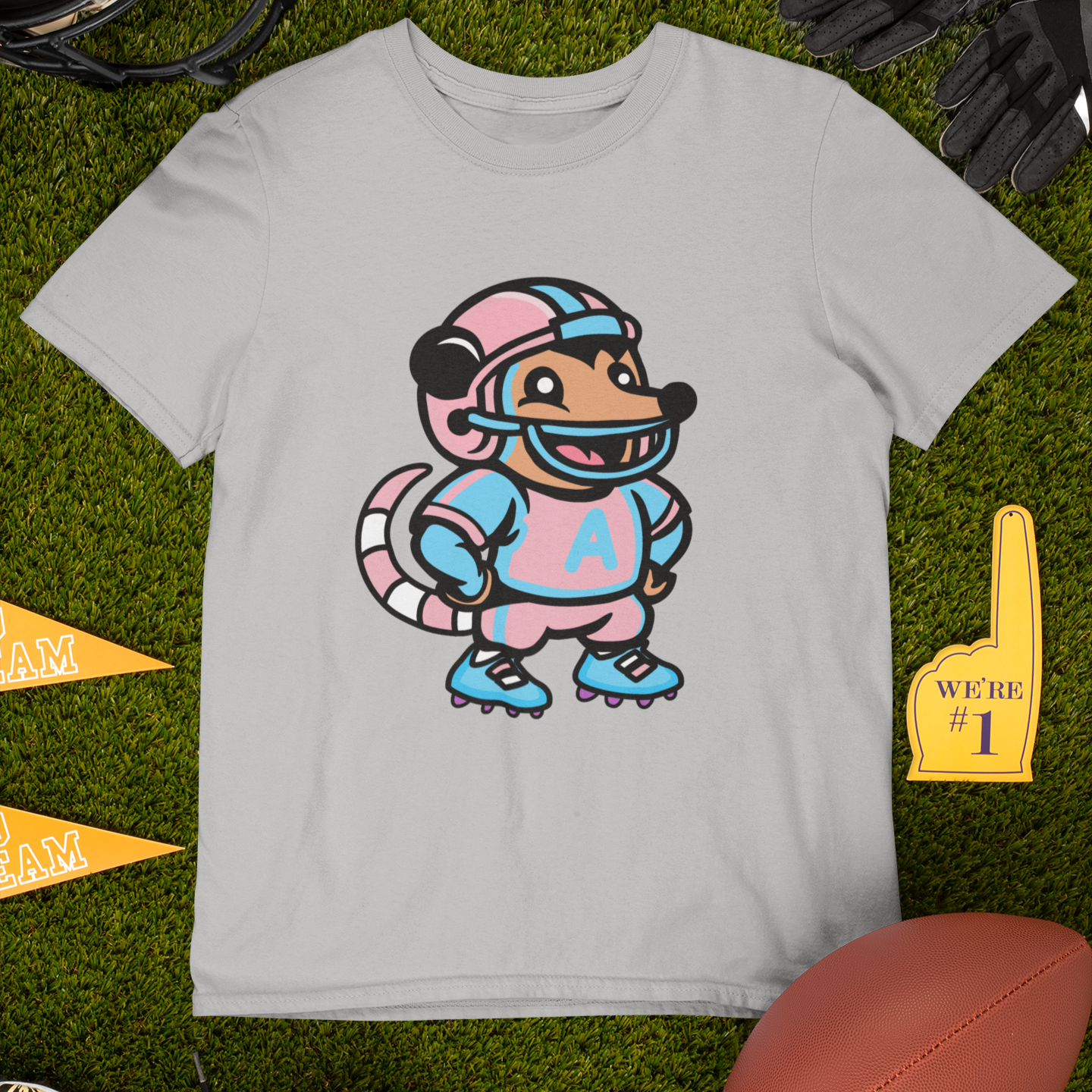 T-Shirt Sport Grey / S / Light Brown Adorable AF Football Possum T-Shirt | 4 Fur Color Choices | Team Trans