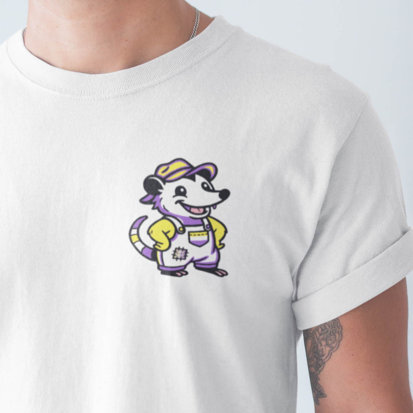 T-Shirt White / S / 4" Adorable AF Non-Binary Possum Pride T-Shirt | Hillbilly Queer Critter