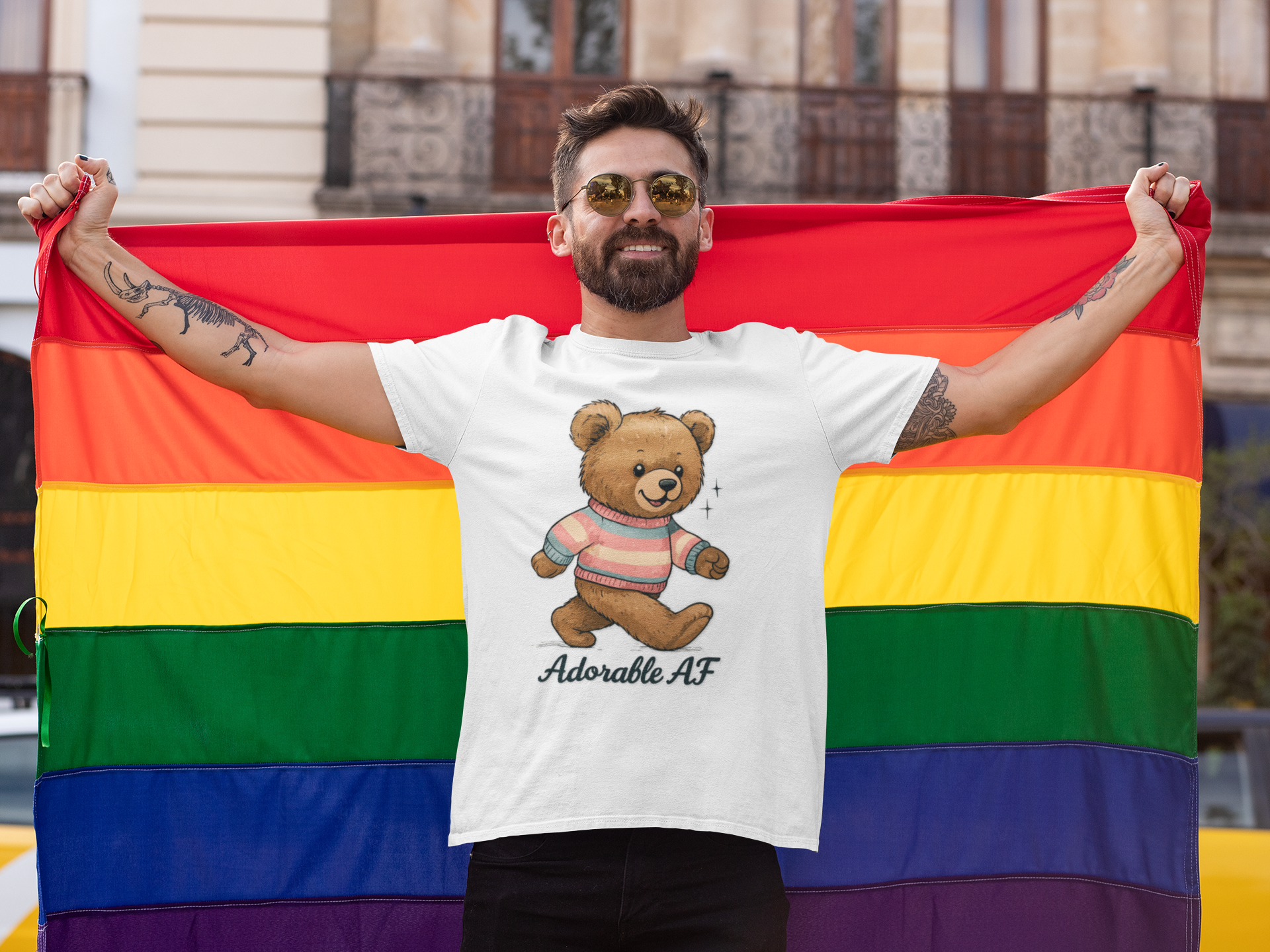 T-Shirt White / S Adorable AF Teddy Bear in Blue & Pink Sweater T-shirt