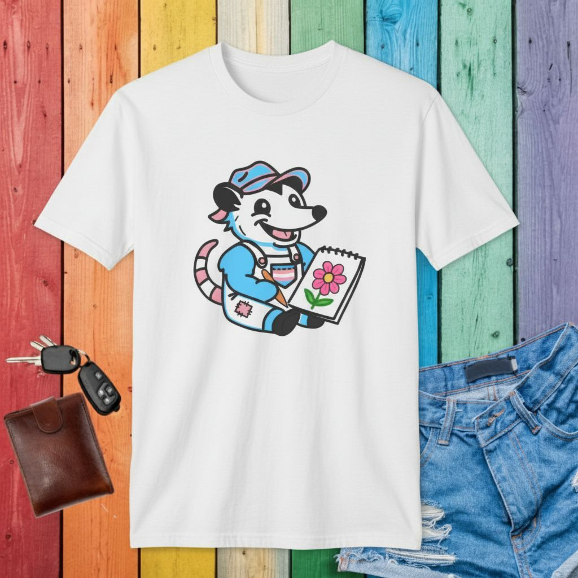 T-Shirt White / S Adorable AF Trans Possum Drawing Artist