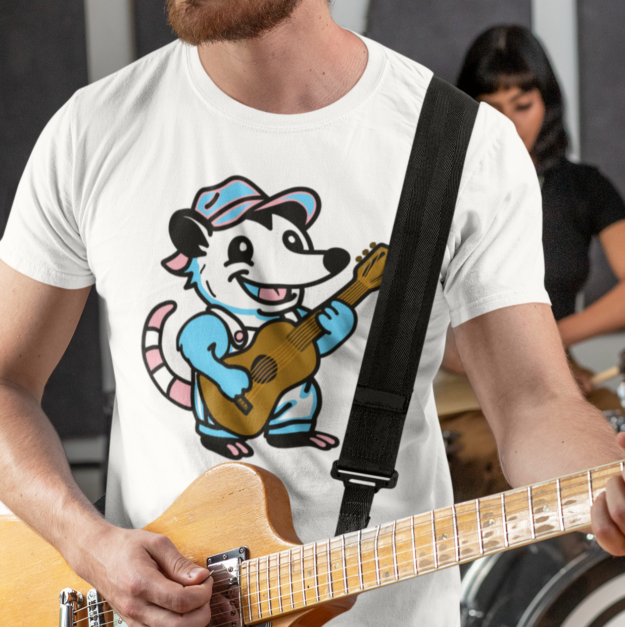 T-Shirt White / S Adorable AF Trans Possum Guitar